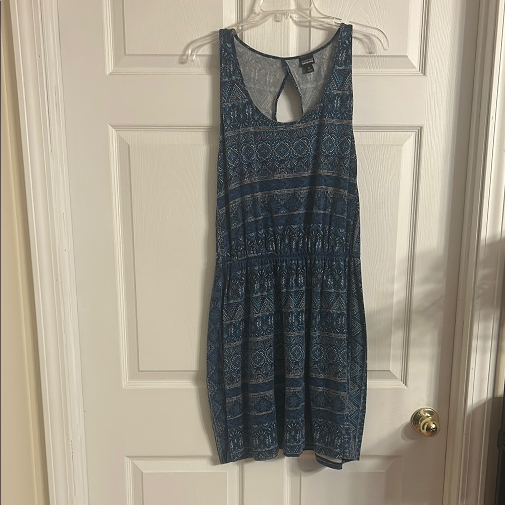 Blue Patterned Sleeveless Dress